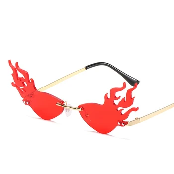 

Cool Fire Flame Sun Glasses Exaggeration Styling Rimless Sunglasses Female Trending Shades for Show Streetwear Party