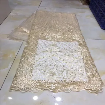 

African Beaded 3D Tulle Lace Fabric 2019 African French stones Lace Fabric High Quality Nigerian Embroidery Tulle French Lace