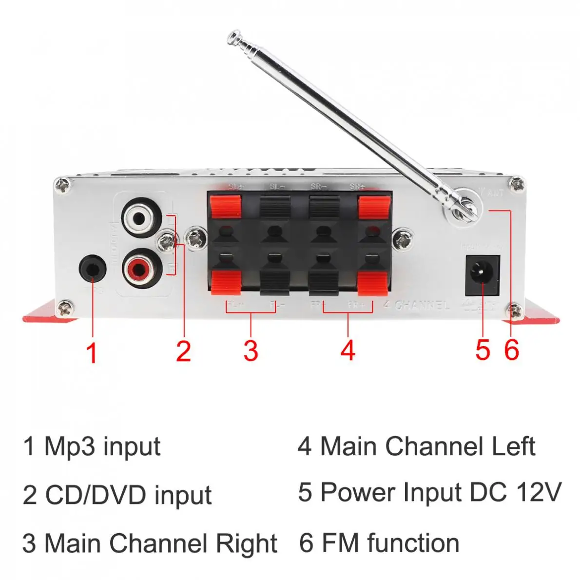 HY-504 4CH x 41W Hi-Fi автомобильный аудио усилитель высокой мощности fm-радио плеер Поддержка SD/USB/DVD/MP3 вход для автомобиля мотоцикла дома