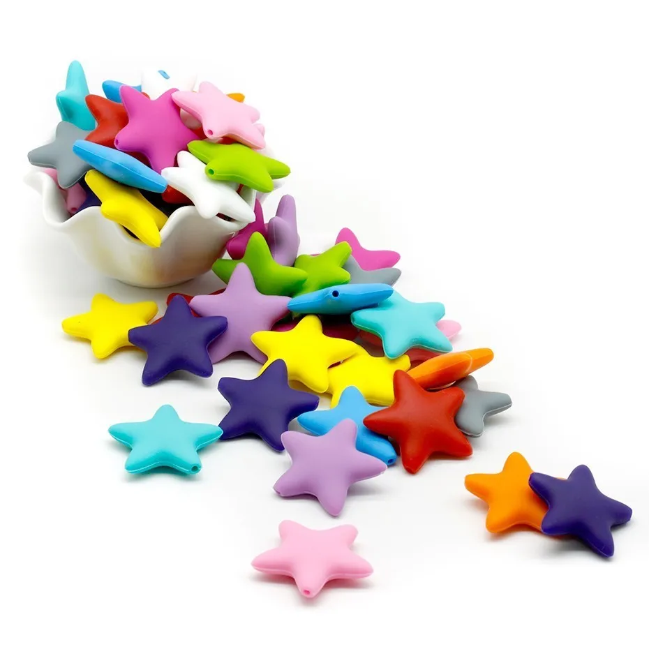 

50 piece BPA Free 100% Food Grade Five-pointed Star Silicone Loose Beads Non-toxic Silicone Star Beads Teething Baby Chew Beads