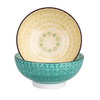 

Vancasso Tulip 2-Piece Porcelain 1200ML Mandala Hand Painted Large Serving Bowl Ice Cream/Snack/Dip/Soup/Fruit/Noodle Bowl Set