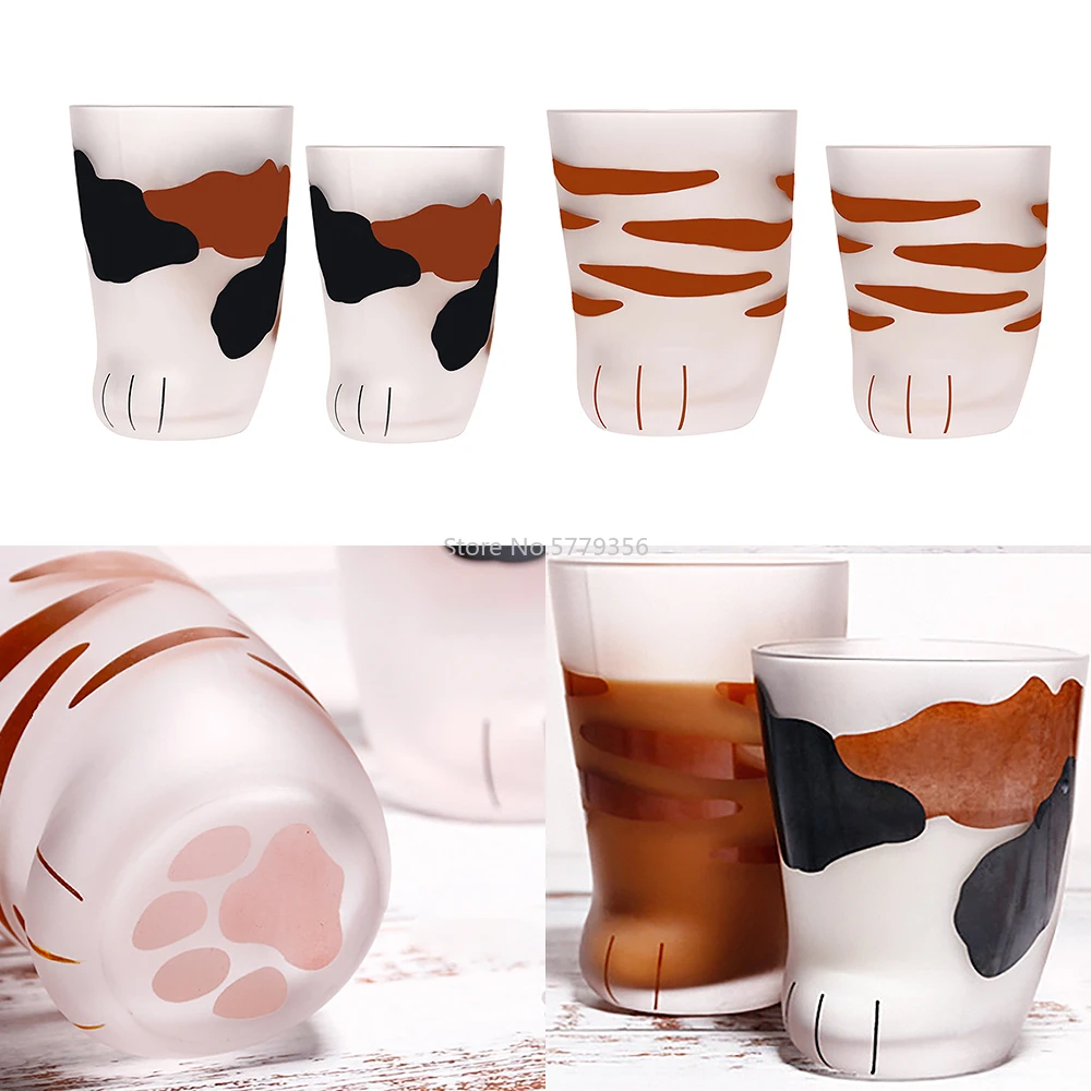 230/300ml Mug Heat-Resistant Glass Cat Cup Tiger Paws Office Matte Cat Paws Creative Milk Coffee Cup Cute Children Drink Bottle