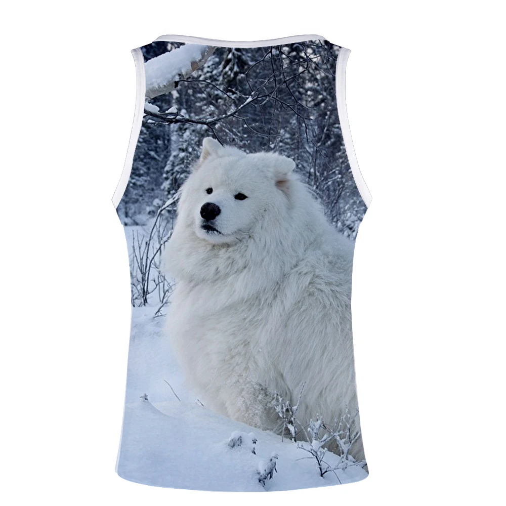 Летние жилеты с 3D принтом Samoyed, очень классный материал, быстросохнущая спортивная одежда, рубашка без рукавов, бодибилдинг, майка, одежда для спортзала