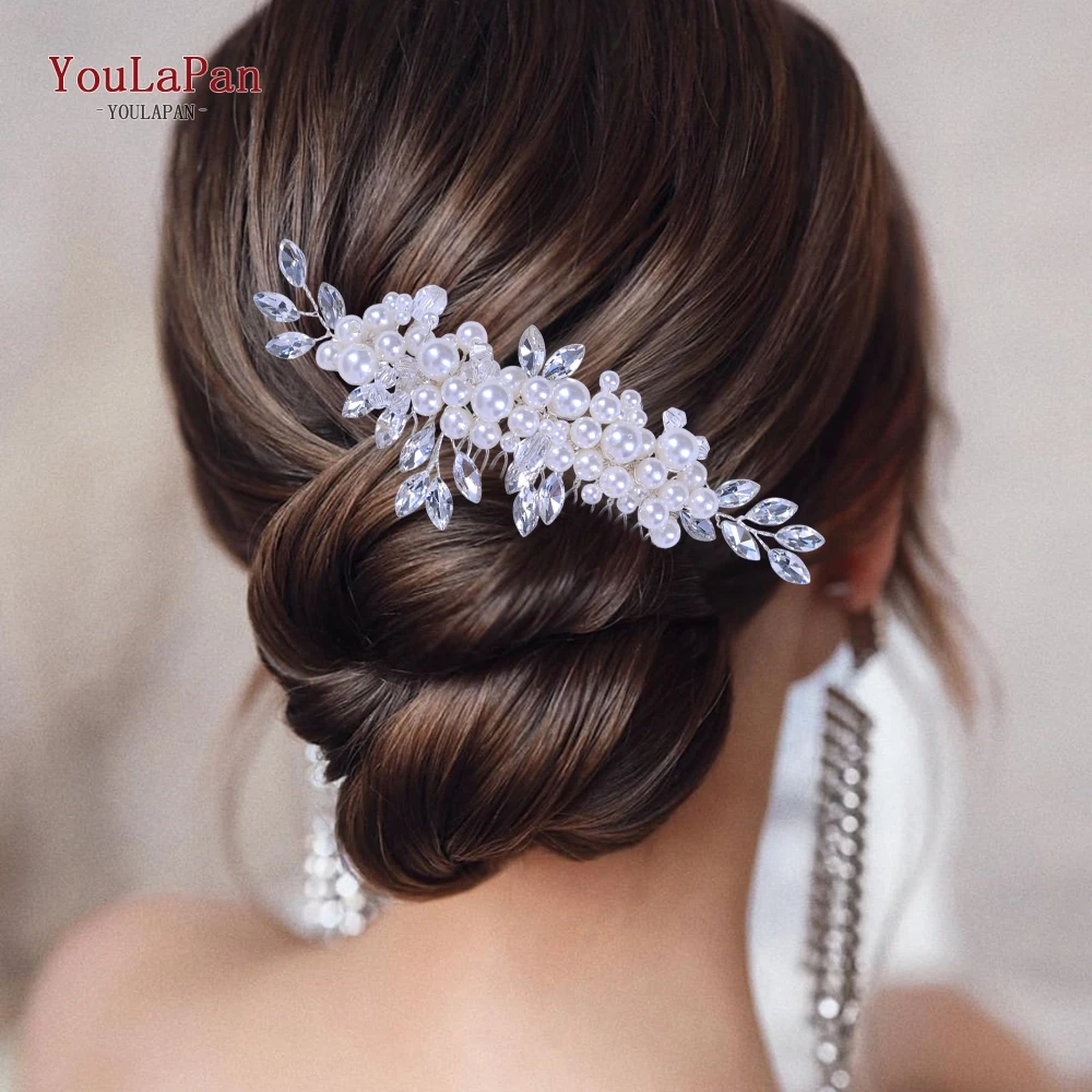 YouLaPan HP13 Silver Bridal Headwear Luxury Crystal Wedding Hairpins Hair Comb Elegant Imitation Pearl Hair Comb Clip hair accessories bridal hair accessories
