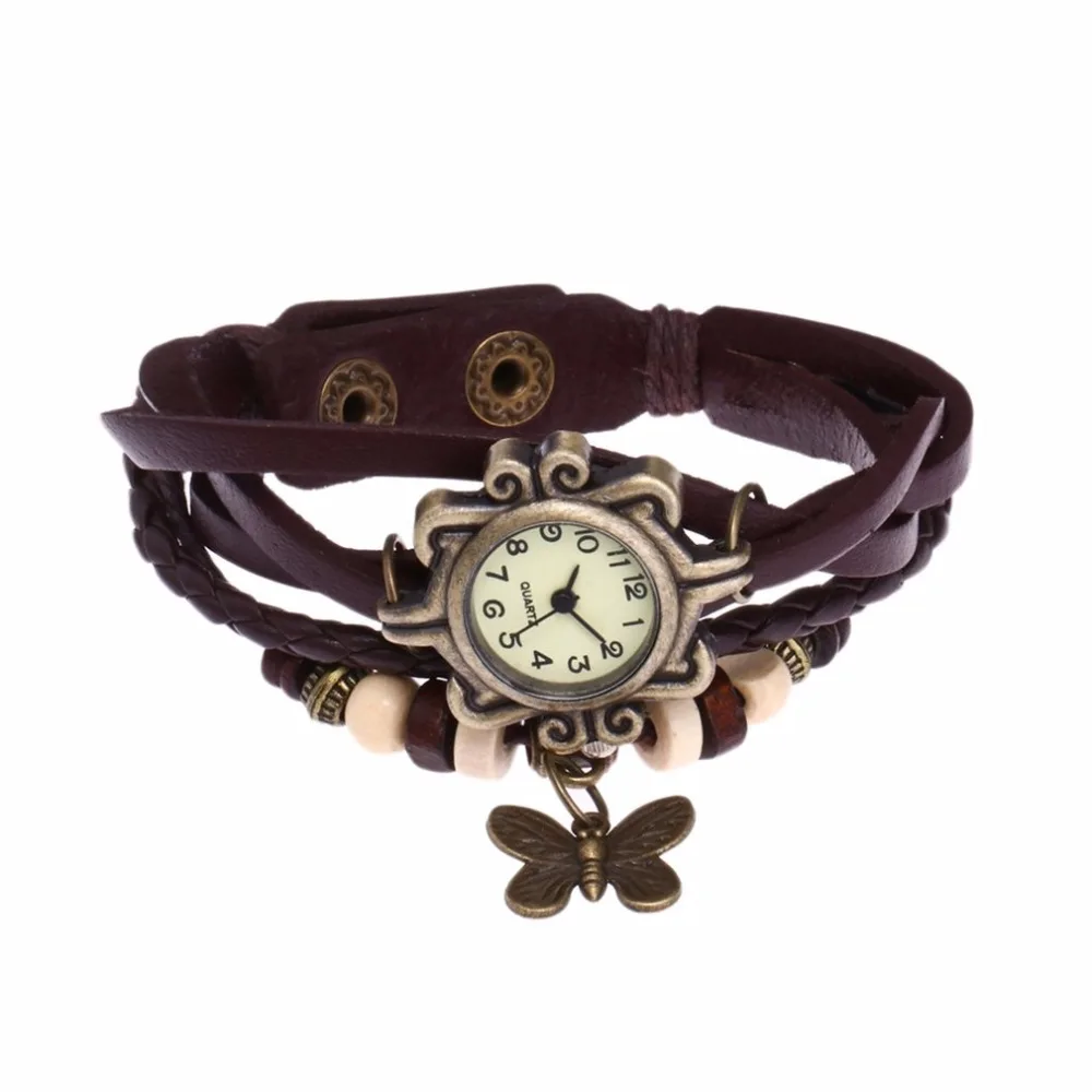 Leather Bracelet Watch Women Charm Leaf Ethnic Geneva Style Bracelets&Bangles Vintage Lady Jewelry Cheap Gift