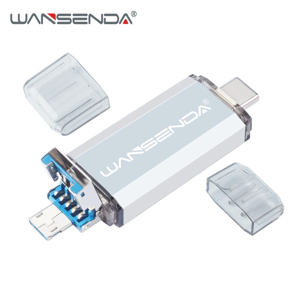 Серебристый WANSENDA usb 3,0 type C USB флеш-накопитель 128 Гб OTG флеш-накопитель 32 Гб 64 Гб 256 ГБ 512 ГБ Флешка 3 в 1 USB флешка флэш-диск - Цвет: Серебристый
