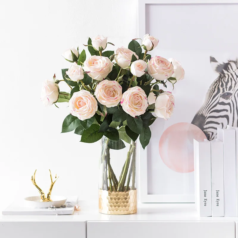 

3 Head Moisture Rose Home Decoration Silk Flower High Archives Wedding Party Artificial Flower Moisture Fake Flower Bouquet