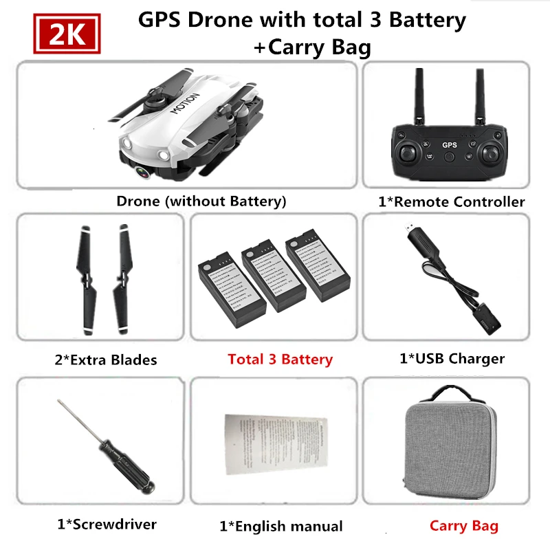 Радиоуправляемый Дрон с GPS с 2K Ультра HD камерой складной Квадрокоптер с 90 градусов электрической регулировкой камера Вертолет игрушки VS F11 SG906 - Цвет: White-Carry Bag-3