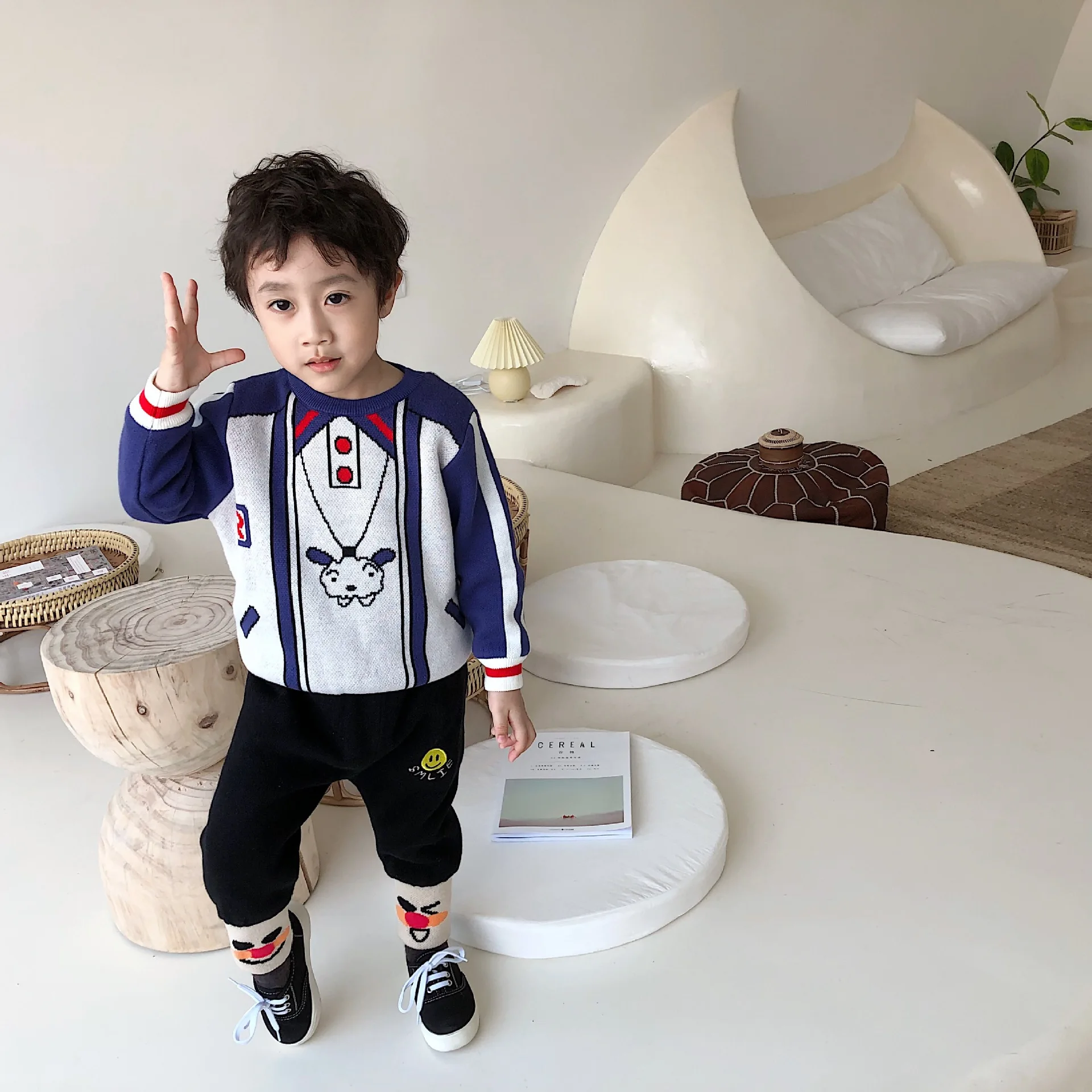 Tonytaobaby/новая зимняя детская одежда с рисунком тенниса; плюшевый свитер; детская одежда; пуловер для мальчиков и девочек; свитер