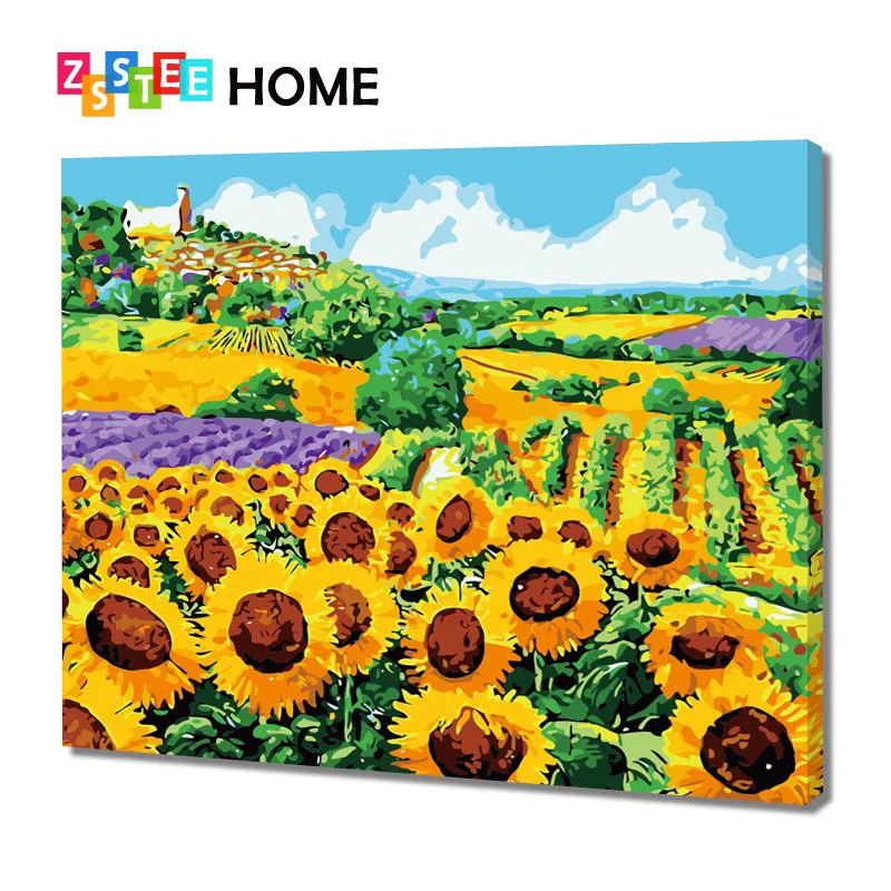 

ZSSTEE Frame Yellow Sunflower Diy Digital Painting By Number Acrylic Picture Modern Wall Art Hand Painted Oil Painting For Home