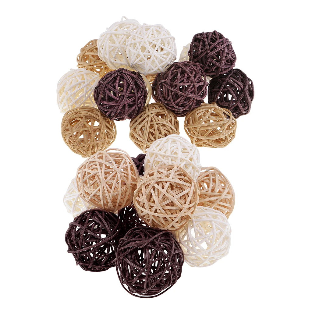 Mixed 3 Colors Rattan Wicker balls Vase Fillers Assorted Three Size 3cm/5cm/7cm for Wedding Christmas Party Table