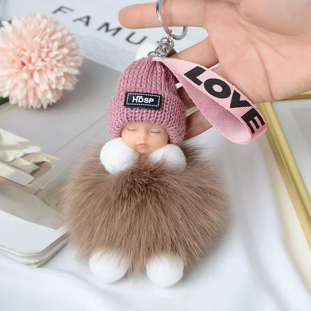 Cute Cartoon Sleeping Baby Doll Keychains Fur Ball Plush Fluffy Keychain  for Women Men Bag Pendant Car Key Holder Toys Kids Gift - Realistic Reborn  Dolls for Sale