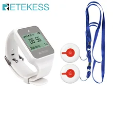 Retekess cuidador pager enfermeira chamando alerta paciente sistema de ajuda 2 botão chamada sem fio + td108 relógio receptor para idosos em casa