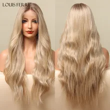 LOUIS FERRE – perruque Lace Front Wig ondulée naturelle, cheveux synthétiques blonds ombrés, perruque Cosplay quotidienne résistante à la chaleur pour femmes blanches