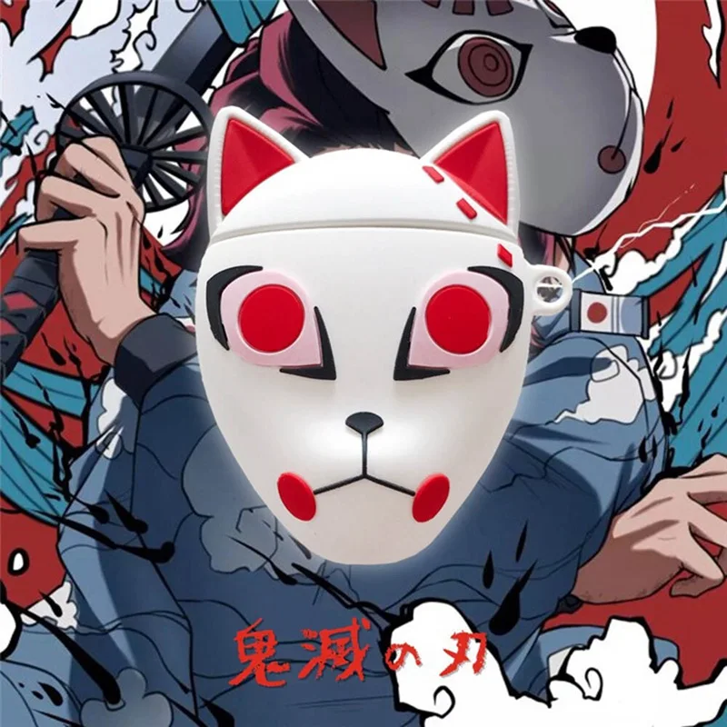 

3D Japan cartoon blood Demon Slayer Kimetsu no Yaiba fox mask silicone case for Airpods 1 2 Bluetooth Earphone Accessories cover