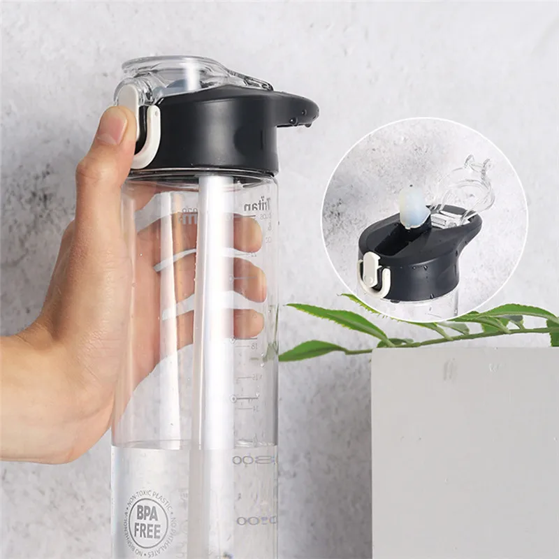 Прозрачная бутылка для воды с соломинкой портативный BPA бесплатно Тритан материал непротекающая чашка 550 мл 750 мл 850 мл фитнес-спортивный чайник
