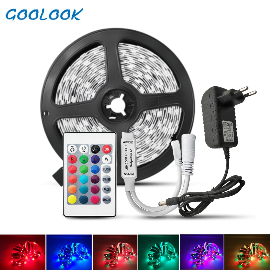 Светодиодные ленты Свет 12 V RGB лента диод неоновая лента Тира fita светодиодный s SMD 2835 5 м гибкий свет строка с контроллером адаптер