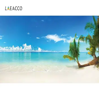 

Laeacco Blue Sky Seaside Waves Beach Palms Tree Scenic Photography Background Customized Photographic Backdrops For Photo Studio