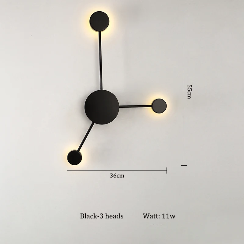 Black-3 heads Черный/золотой/белый прикроватный светодиодный настенный светильник для спальни с круглым точечным соединением, настенный светильник-бра, Светильники для помещений, металлический настенный светильник в стиле АР-деко - Цвет абажура: Black-3 heads