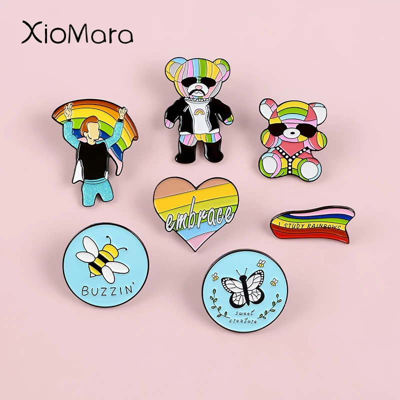 Love Is Rainbow Pins wins ювелирный медведь Bee Броши с сердечком Badge лесбийские геи пара Pride