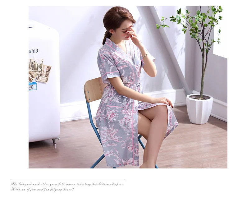 Летний сексуальный халат из хлопка Peignoir Femme с коротким рукавом с v-образным вырезом и тонким принтом, Повседневный Плюс размер L-3XL женский халат Женское ночное белье