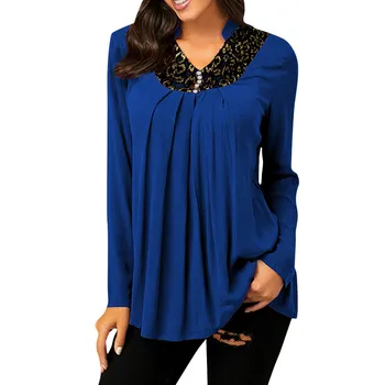 

Women Plus Size Blouse New Long Sleeve V-neck Solid Color Lace Button Pullover Spring Summer Fashion Casual Loose Tops 2020