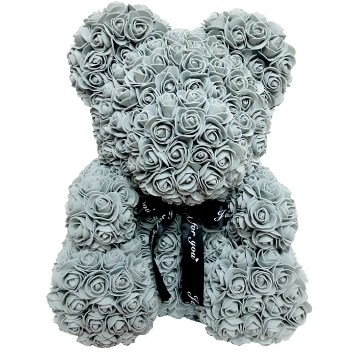 40 см искусственные из ПЭ пены розы цветок медведь подарки для свадебного украшения для женщин Деньручной работы плюшевый мишка - Цвет: Gray