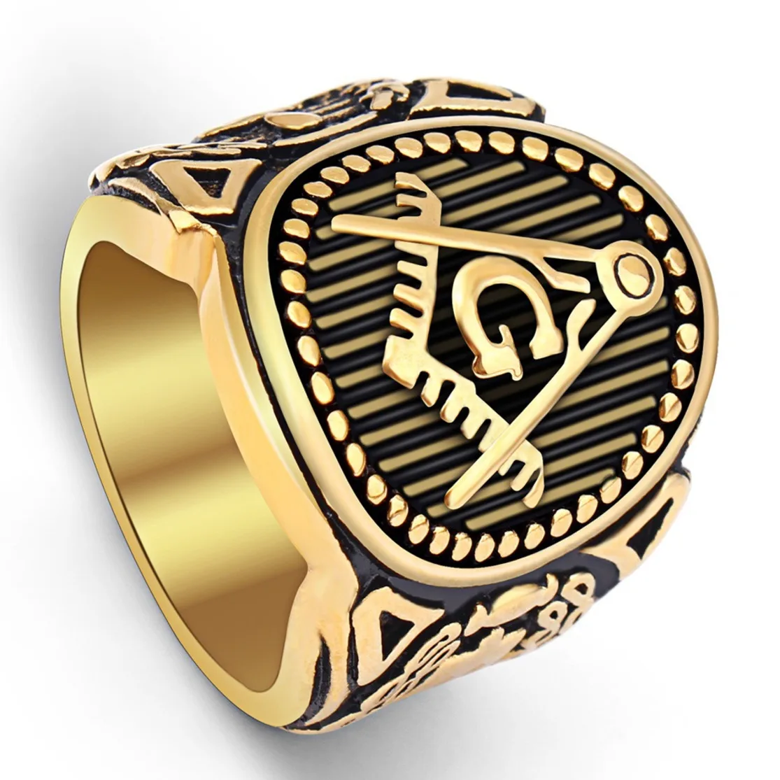 Bloodstone Masonic Ring Overlaid Set Square And Compass 18 k Gold Plated  Sterling Silver 925 - The Regnas Collection