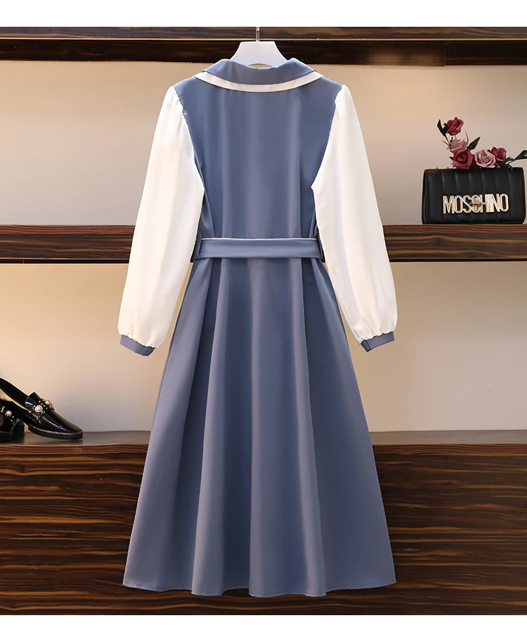 Elegant Long Sleeve Patchwork Single-breasted Loose Long Dresses Fall Women Blue Shirt Dress Clothes 7 H1e2be1c63d1a4dc9a3e35a45122e36d5r