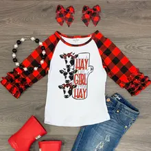 Модные повседневные рубашки с принтом для маленьких мальчиков и девочек красные рубашки в клетку с рукавами реглан рождественские топы унисекс с рукавами с оборками для детей от 0 до 4 лет