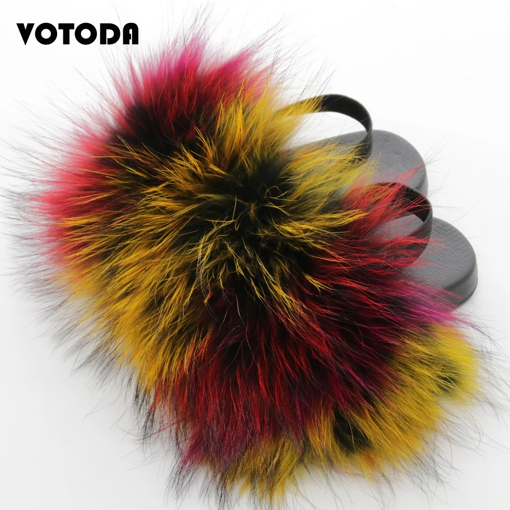 Детские домашние тапочки из лисьего меха детские шлепанцы на плоской подошве с