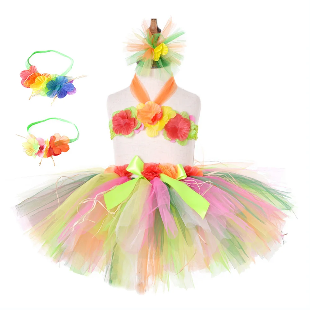 Cute Baby Girls Summer Beach Party Hawaiian Costume Fringes Flower Girls Tulle Skirt for Photo Shoot Princess Tassel Tutu Skirt (1)