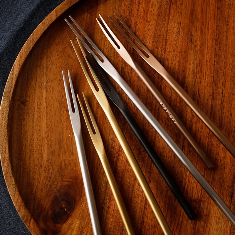 

Stainless Steel Fruit Fork Japanese Style Household Two Tooth Cake Dessert Fork Inimalist Cocktail Coasters