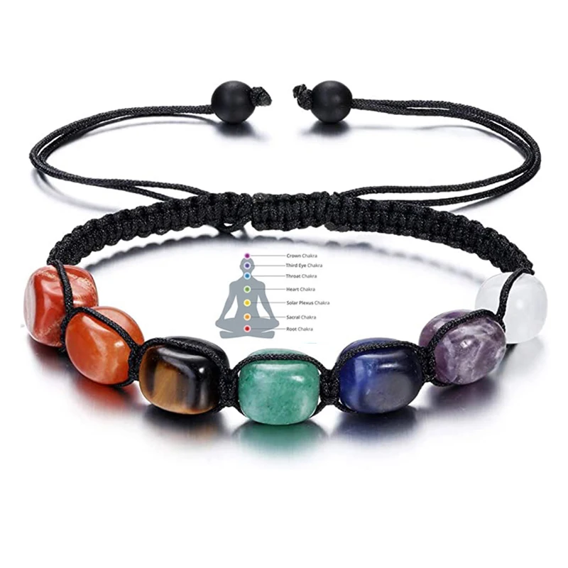 7 Chakra Natural Stone Handmade Braided Lava Bracelets Men Women Adjustable Energy Colorful Reiki Healing Beaded Bracelet | Украшения и