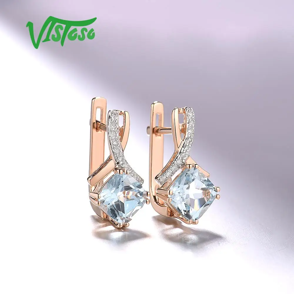 VISTOSO золотые серьги для женщин подлинные 14K 585 розовое золото Сияющий гранат