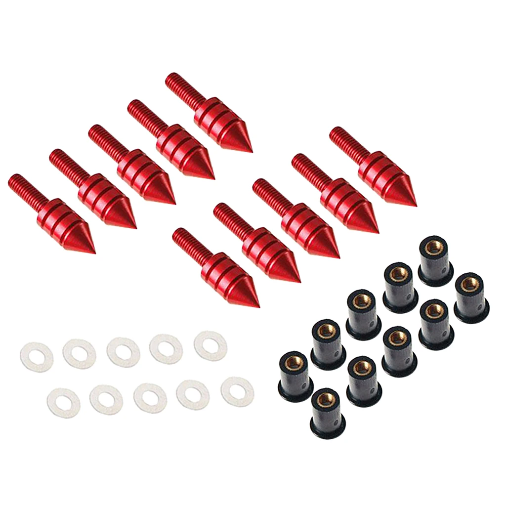 10 x Motorcycle Windshield Windscreen Spike Bolt Kit Well Nuts / Bolts / Washers