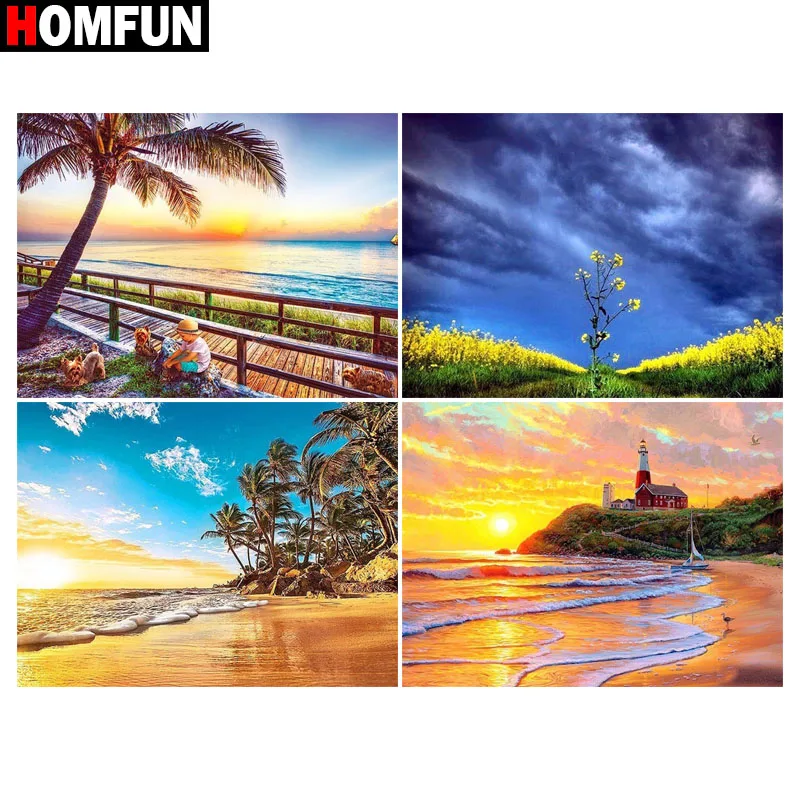 Алмазная живопись HOMFUN картина с квадратными/круглыми стразами пляж небо море