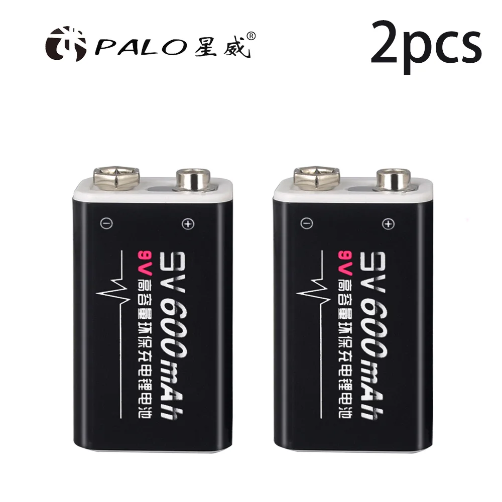 PALO 600 мА/ч, Батарея 9В батареи 6f22 6F22X 6LR61 9V ионно-литиевая Перезаряжаемые Батарея для радио, Камера, игрушки и так далее - Цвет: 2PCS