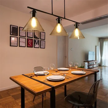 

Simple retro Glass Pendant Lights Restaurant dining table lamp American retro black iron Bar Coffee Shop hanging Light Fixtures