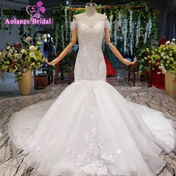 شراءفستان زفاف مخصص صور حقيقية 2018 حورية البحر فاخر كريستال مطرز عتيق عاري الكتفين Abito Da Sposa فساتين عروس مثيرة