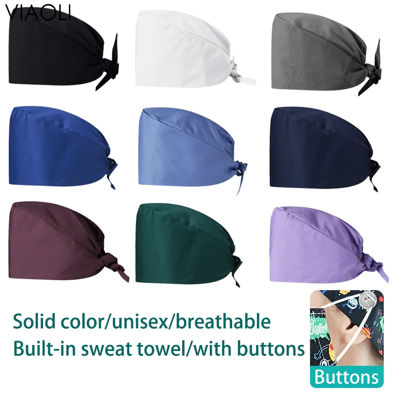 Unisex Scrub Cap with Buttons Dental Beauty Salon Pharmacy Caps Lab Pet Doctor Surgicals Hat Sweatband Medical Working | Тематическая