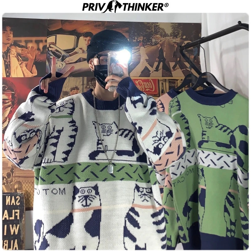 Privathinker Harajuku мужские свитера 2020 весенние модные повседневные вязаные с принтом
