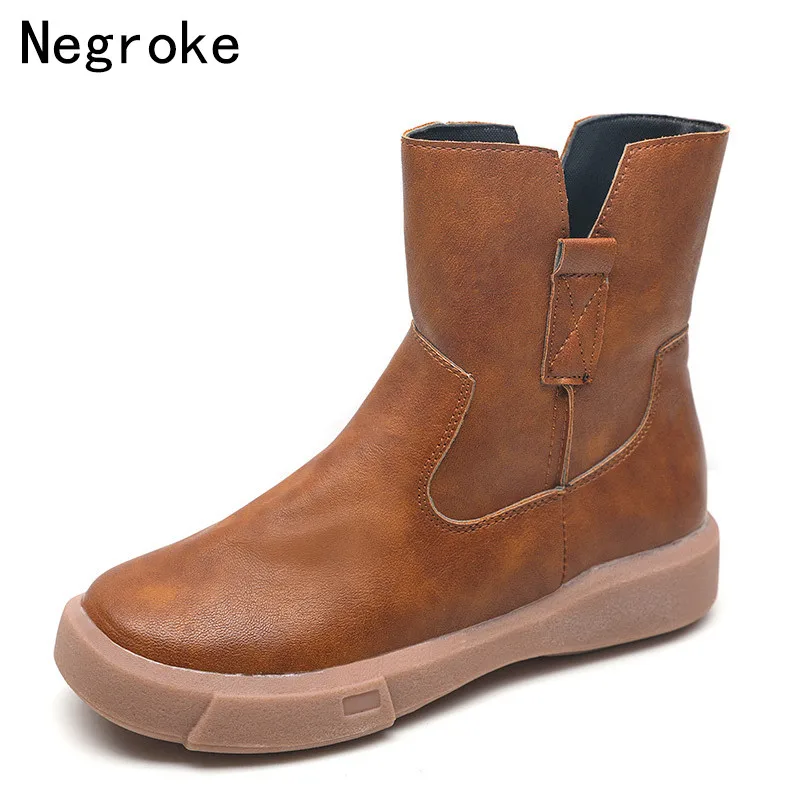 

2019 New Women Winter Boots Slip On Women Causal Ankle Boots Platform Shoes Woman Creepers Rubber Flats Plus Size