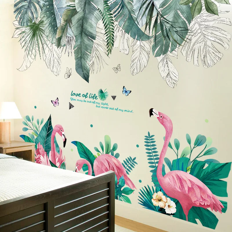 

Creative Flamingo Animals Wall Stickers DIY Tree Leaves Mural Decals for House Kids Bedroom Living Room Decoration