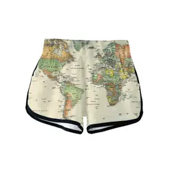 Карта мира печати 100% хлопок короткие женские летние сексуальные модные повседневные популярные мягкие спортивные шорты обтягивающие
