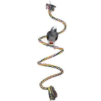 

Parrot Toys Climbing Cableway Rest Stand Rack for Bird Cage Accessories Hanging Colorful Braided Rope with Bell Parakeet Swing