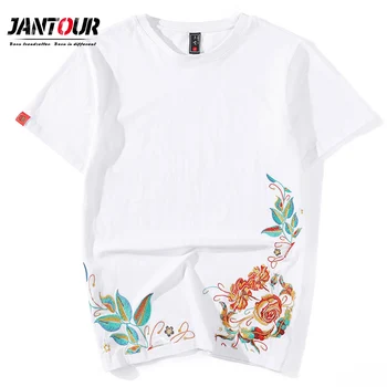 

Chinese trend Brand streetwear Harajuku Lotus embroidery 100%cotton men's tshirt Hip Hop Short Sleeve T-shirt men XXXL 4xL
