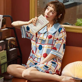 

Nightwear Homewear Sleepwear Sleep Set Cotton Casual Women Pajamas Suit Intimate Lingerie 2020 Summer New Pyjamas Home Clothing