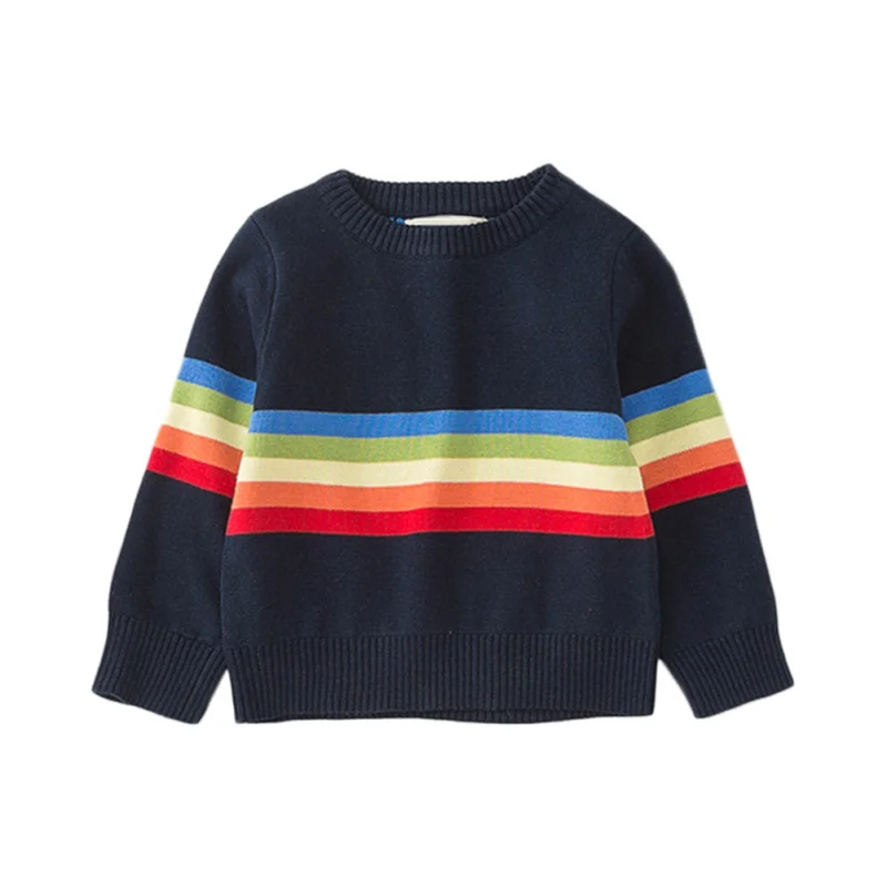 Осенние свитера для маленьких мальчиков и девочек детский зимний свитер в радужную полоску для девочек зимняя одежда для маленьких девочек от 12 месяцев до 6 лет - Цвет: B