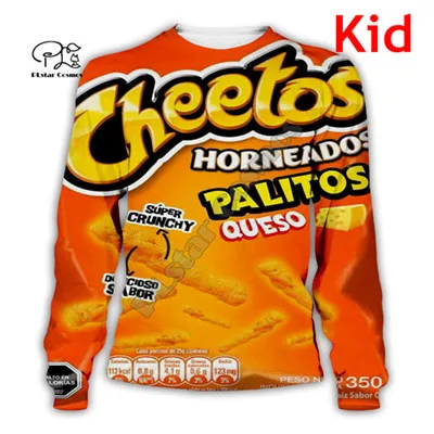 Комплект одинаковой одежды для семьи снэки cheetos 3D детская толстовка с капюшоном для взрослых/свитер/футболка/молния/жилет monther, отец, сын, дочь, pullove - Цвет: Kids Sweatshirt
